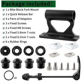 Bike Fork Mount, Upgraded Quick Release Thru Axle Bicycle Fork Rack Block with 4 Adapters for Car Trucks Vans SUV Transport and Storage, Black Bike Fork Mount, Upgraded Quick Release Thru Axle Bicycle Fork Rack Block with 4 Adapters for Car Trucks Vans SUV Transport and Storage, Black