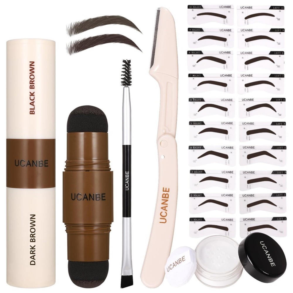 UCANBE 25PCS Eyebrow Stamp Stencil Kit With Dual-Color Eyebrow Stamp Pomade,20 Reusable Eyebrow Stencils,Finising Powder,Brush,Eyebrow Razor,Zipper Pouch,Waterproof Eye Brow Stamping and Shaping Kit04 UCANBE 25PCS Eyebrow Stamp Stencil Kit With Dual-Color Eyebrow Stamp Pomade,20 Reusable Eyebrow Stencils,Finising Powder,Brush,Eyebrow Razor,Zipper Pouch,Waterproof Eye Brow Stamping and Shaping Kit04