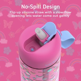Bentgo Kids Water Bottle - Leak-Proof, Durable Tritan, BPA-Free 15 oz. Cup for Kids/Toddlers Ages 3+, Safe Sip Spout, Carrying Handle, & Dishwasher Safe for School & Sports (Rainbows & Butterflies)