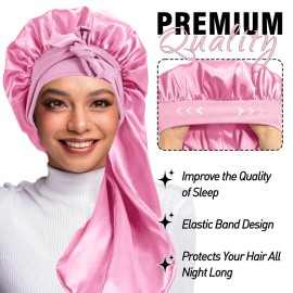 2Pcs Bonnets for Black Women Braid Bonnet, Large Long Satin Bonnet for Braids, Silk Bonnet with Stretchy Tie Band Sleep Cap Hair (2Pcs-Black&Pink) 2Pcs Bonnets for Black Women Braid Bonnet, Large Long Satin Bonnet for Braids, Silk Bonnet with Stretchy Tie Band Sleep Cap Hair (2Pcs-Black&Pink)