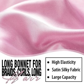 2Pcs Bonnets for Black Women Braid Bonnet, Large Long Satin Bonnet for Braids, Silk Bonnet with Stretchy Tie Band Sleep Cap Hair (2Pcs-Black&Pink) 2Pcs Bonnets for Black Women Braid Bonnet, Large Long Satin Bonnet for Braids, Silk Bonnet with Stretchy Tie Band Sleep Cap Hair (2Pcs-Black&Pink)