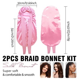 2Pcs Bonnets for Black Women Braid Bonnet, Large Long Satin Bonnet for Braids, Silk Bonnet with Stretchy Tie Band Sleep Cap Hair (2Pcs-Black&Pink) 2Pcs Bonnets for Black Women Braid Bonnet, Large Long Satin Bonnet for Braids, Silk Bonnet with Stretchy Tie Band Sleep Cap Hair (2Pcs-Black&Pink)