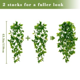BLEUM CADE Fake Hanging Plants, 2pcs Artificial Hanging Plant, Faux Pothos Vines Hanging Plant Greenery for Wall Home Living Room Indoor Outdoor Decor (No Baskets) BLEUM CADE Fake Hanging Plants, 2pcs Artificial Hanging Plant, Faux Pothos Vines Hanging Plant Greenery for Wall Home Living Room Indoor Outdoor Decor (No Baskets)