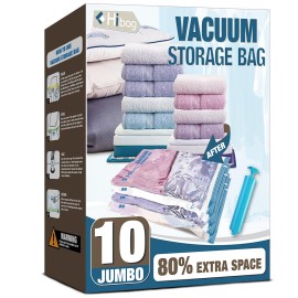 HIBAG Vacuum Storage Bags, 10 Jumbo Space Saver Vacuum Seal Bags, Space Bags, Vacuum Sealer Bags for Clothes, Comforters, Blankets, Bedding (10J) HIBAG Vacuum Storage Bags, 10 Jumbo Space Saver Vacuum Seal Bags, Space Bags, Vacuum Sealer Bags for Clothes, Comforters, Blankets, Bedding (10J)