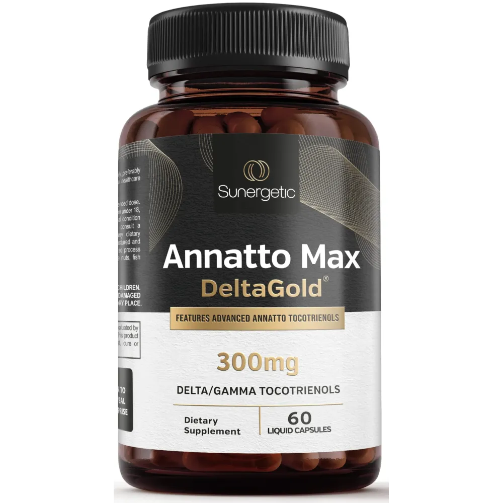Sunergetic Premium Annatto Tocotrienol Supplement - with DeltaGold - Tocotrienols Vitamin E 300 mg - Supports Liver, Immune & Heart Health - Delta + Gamma Tocotrienols (60 Liquid Capsules) Sunergetic Premium Annatto Tocotrienol Supplement - with DeltaGold - Tocotrienols Vitamin E 300 mg - Supports Liver, Immune & Heart Health - Delta + Gamma Tocotrienols (60 Liquid Capsules)