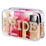 LEIFIDE Bride Bag Clear Makeup Bag Bride Gift Cosmetic Bag Mrs Pearl Bags Bride Toiletry Bag Wifey Makeup Pouch Rhinestone Letter PVC Cosmetics Bag Travel Case Bride Purse Portable Bag(BRIDE Style)