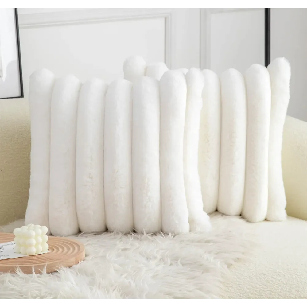 Neelvin Cream White Faux Fur Cozy Soft Striped Decorative Throw Pillow Covers 18x18 inch Set of 2,Velvet Pillowcase Cushion Case for Sofa Couch Neelvin Cream White Faux Fur Cozy Soft Striped Decorative Throw Pillow Covers 18x18 inch Set of 2,Velvet Pillowcase Cushion Case for Sofa Couch