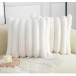 Neelvin Cream White Faux Fur Cozy Soft Striped Decorative Throw Pillow Covers 18x18 inch Set of 2,Velvet Pillowcase Cushion Case for Sofa Couch