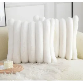 Neelvin Cream White Faux Fur Cozy Soft Striped Decorative Throw Pillow Covers 18x18 inch Set of 2,Velvet Pillowcase Cushion Case for Sofa Couch
