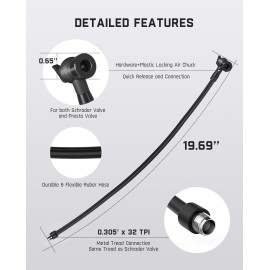 Fanttik Air Pump Hose Adapter, Extension Hose for Schrader and Presta Valve, 19.96\'\' Locking Tire Chuck Tube, VG8/8V1 Screw Thread Connection, Tire Inflator Universal, Suit for Car, Motorcycle, Bike Fanttik Air Pump Hose Adapter, Extension Hose for Schrader and Presta Valve, 19.96\'\' Locking Tire Chuck Tube, VG8/8V1 Screw Thread Connection, Tire Inflator Universal, Suit for Car, Motorcycle, Bike