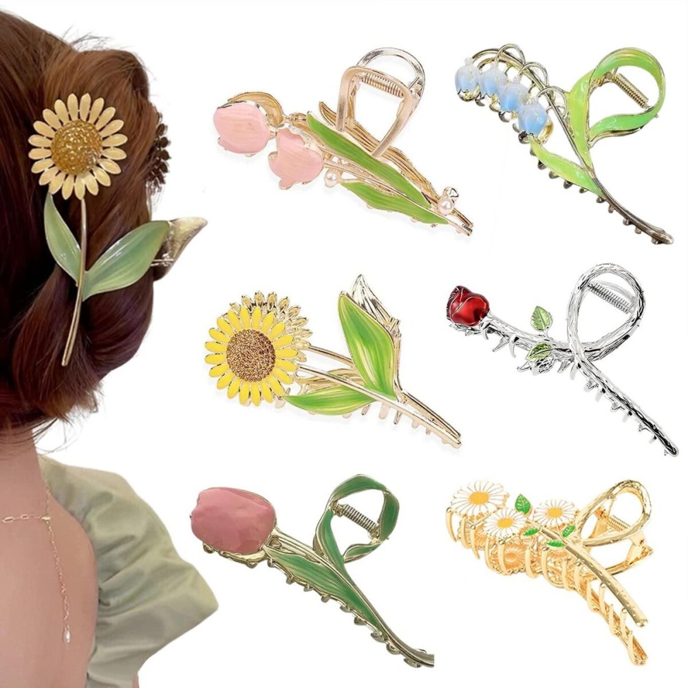 Flower Metal Hair Claw Clips 6 Pcs Cute Large Tulip NonSlip Hair Barrettes Strong Hold Hair Clamps Fashion Hair Accessories for Woman Girls with Long Thick Thin Curly Hair (A Style) Flower Metal Hair Claw Clips 6 Pcs Cute Large Tulip NonSlip Hair Barrettes Strong Hold Hair Clamps Fashion Hair Accessories for Woman Girls with Long Thick Thin Curly Hair (A Style)