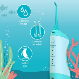 AquaSonic Kids\' Water Flosser for Ages 6+ | Standard Nozzle, Orthodontic Nozzle & Waterproof Stickers | 4 Flossing Modes | Aquarium Adventures Theme (Blue) AquaSonic Kids\' Water Flosser for Ages 6+ | Standard Nozzle, Orthodontic Nozzle & Waterproof Stickers | 4 Flossing Modes | Aquarium Adventures Theme (Blue)