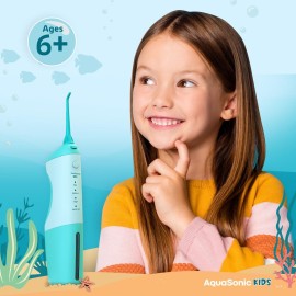 AquaSonic Kids\' Water Flosser for Ages 6+ | Standard Nozzle, Orthodontic Nozzle & Waterproof Stickers | 4 Flossing Modes | Aquarium Adventures Theme (Blue) AquaSonic Kids\' Water Flosser for Ages 6+ | Standard Nozzle, Orthodontic Nozzle & Waterproof Stickers | 4 Flossing Modes | Aquarium Adventures Theme (Blue)