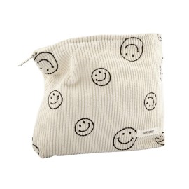 GUTGNK Makeup Bag For Women - Corduroy Cosmetic Bags Aesthetic Design Ladies Tote Bag,Women\'s Pencil Case,Cute Smiley Face Makeup Organizer with Zipper (Beige)