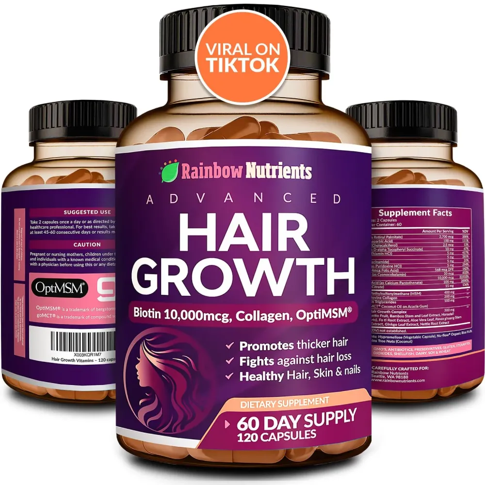 Hair Growth Vitamins for Women | Biotin 10,000mcg, Collagen, Patented OptiMSM, goMCT, Saw Palmetto | Naturally Regrow Stronger & Healthier Hair, Skin and Nails | Stops Hair Loss | 60 Day Supply Hair Growth Vitamins for Women | Biotin 10,000mcg, Collagen, Patented OptiMSM, goMCT, Saw Palmetto | Naturally Regrow Stronger & Healthier Hair, Skin and Nails | Stops Hair Loss | 60 Day Supply