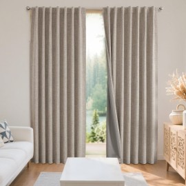 Joydeco Blackout Curtains for Bedroom - Natural Linen Curtains 52 X 84 inch, Thermal Insulated 100% Blackout 2 Panels Light Blocking Drapes, Rod Pocket & Back Tabs, Darkening Privacy for Living Room