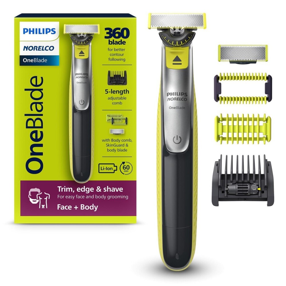 Philips Norelco OneBlade 360 Hybrid Face + Body, Electric Beard Trimmer, Shaver and Body Groomer, with 360 Blade Technology, 1x 360 Blade for Face, 5in1 Adjustable Comb, 1x Body Kit, Model QP2834/70 Philips Norelco OneBlade 360 Hybrid Face + Body, Electric Beard Trimmer, Shaver and Body Groomer, with 360 Blade Technology, 1x 360 Blade for Face, 5in1 Adjustable Comb, 1x Body Kit, Model QP2834/70