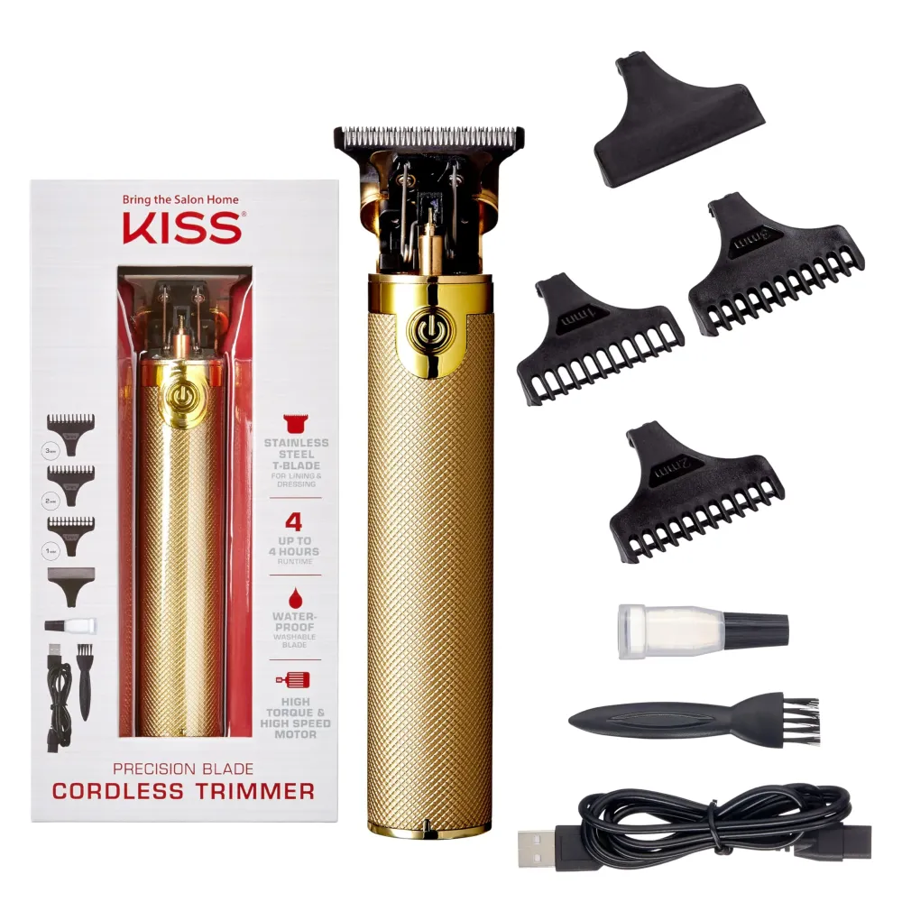 KISS Precision Blade Cordless Trimmer with Stainless Steel T-Blade, Powerful High-Torque, High-Speed Motor, 3 Blade Guard Attachments & Blade Cover, USB Cable & Long-Lasting Lithium Ion Battery KISS Precision Blade Cordless Trimmer with Stainless Steel T-Blade, Powerful High-Torque, High-Speed Motor, 3 Blade Guard Attachments & Blade Cover, USB Cable & Long-Lasting Lithium Ion Battery