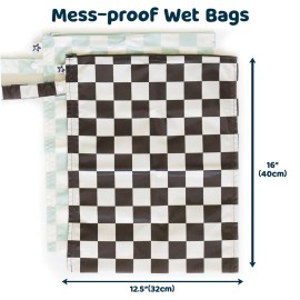 Tiny Twinkle Mess-proof Waterproof Wet Dry Bag | 2 Pack Reusable for Swimsuits, Gym & Baby Clothes | Leakproof Wet Clothes Bag, Beach Travel Essentials (Black, Green Checkers) Tiny Twinkle Mess-proof Waterproof Wet Dry Bag | 2 Pack Reusable for Swimsuits, Gym & Baby Clothes | Leakproof Wet Clothes Bag, Beach Travel Essentials (Black, Green Checkers)