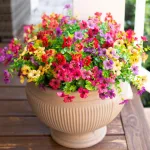 HyeFlora Artificial Flowers for Outdoor Indoor Garden Home Decoration, Faux Flower Daisy with Eucalyptus Leaves Fake Plants Greenery Boxwood Porch Patio, 12 Bundles (Mix Pink Red Purple Yellow)