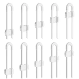 (10 pack white) 4 button Cabinet Locks, U-Shaped Proofing Drawers Safety Child Locks Adjustable, for Wardrobe,Kitchen,Bathroom,Drawer,Fridge,Cupboard Doors Knobs & Handles