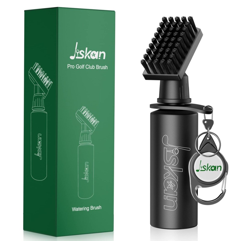 Jiskan Pro Golf Club Brush Cleaner with Retainer Clip and Squeeze Water Bottle 7.5 Inches Holds 4 Ounces of Water, Essentials Golf Accessories for Men, Best Golf Gifts for Men Jiskan Pro Golf Club Brush Cleaner with Retainer Clip and Squeeze Water Bottle 7.5 Inches Holds 4 Ounces of Water, Essentials Golf Accessories for Men, Best Golf Gifts for Men