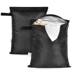 2 Pack Swimsuit & Towel Wet Dry Sack - 12 x 16 inch Waterproof Clothes Bag with Handle & Zippered Oxford Cloth - Black
