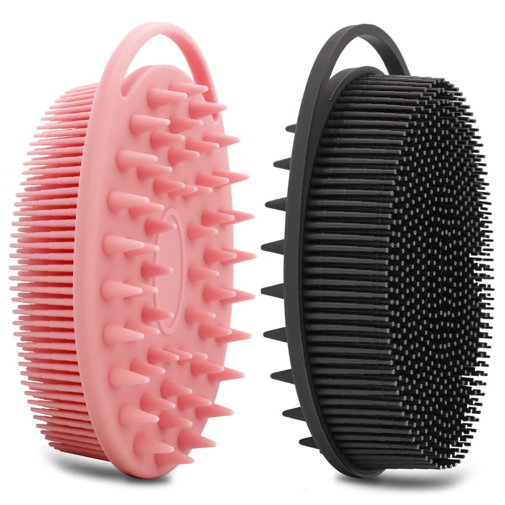 2 Pack Silicone Body Scrubber, Loofah Double-Sided Body Brush,Shower Scrubber and Scalp Massager Shampoo Brush for Sensitive Kids Women Men All Kinds of Skin (Black & Pink) 2 Pack Silicone Body Scrubber, Loofah Double-Sided Body Brush,Shower Scrubber and Scalp Massager Shampoo Brush for Sensitive Kids Women Men All Kinds of Skin (Black & Pink)