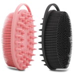2 Pack Silicone Body Scrubber, Loofah Double-Sided Body Brush,Shower Scrubber and Scalp Massager Shampoo Brush for Sensitive Kids Women Men All Kinds of Skin (Black & Pink)