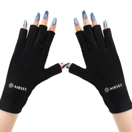 AIRSEE UV Gloves for Nail Lamp,Professional UPF50+ UV Protection Gloves for Manicures Nail Art,Fingerless Gloves That Shield Skin from The Sun and Nail Lamp (Black)
