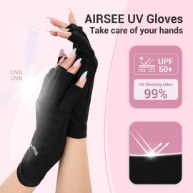AIRSEE UV Gloves for Nail Lamp,Professional UPF50+ UV Protection Gloves for Manicures Nail Art,Fingerless Gloves That Shield Skin from The Sun and Nail Lamp (Black) AIRSEE UV Gloves for Nail Lamp,Professional UPF50+ UV Protection Gloves for Manicures Nail Art,Fingerless Gloves That Shield Skin from The Sun and Nail Lamp (Black)