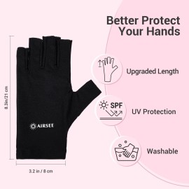 AIRSEE UV Gloves for Nail Lamp,Professional UPF50+ UV Protection Gloves for Manicures Nail Art,Fingerless Gloves That Shield Skin from The Sun and Nail Lamp (Black) AIRSEE UV Gloves for Nail Lamp,Professional UPF50+ UV Protection Gloves for Manicures Nail Art,Fingerless Gloves That Shield Skin from The Sun and Nail Lamp (Black)