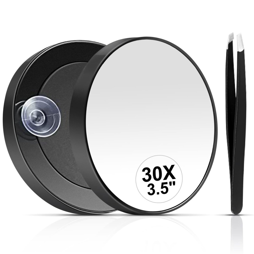 MIYADIVA 30X Magnifying Mirror, Small Magnifying Mirror with Suction Cup and Tweezers, As a Travel Magnifying Mirror, Compact Mirror Set for Plucking Eyebrows 3.5 Inches MIYADIVA 30X Magnifying Mirror, Small Magnifying Mirror with Suction Cup and Tweezers, As a Travel Magnifying Mirror, Compact Mirror Set for Plucking Eyebrows 3.5 Inches