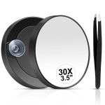 MIYADIVA 30X Magnifying Mirror, Small Magnifying Mirror with Suction Cup and Tweezers, As a Travel Magnifying Mirror, Compact Mirror Set for Plucking Eyebrows 3.5 Inches