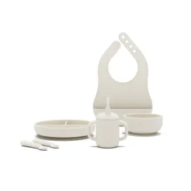 Lalo First Bites Silicone Baby Feeding Set - Baby Led Weaning Supplies - Non-Toxic Silicone - Includes 1 Bib, 2 Spoons, Training Cup, Suction Plate and Bowl - 6 Pieces - Oatmeal Lalo First Bites Silicone Baby Feeding Set - Baby Led Weaning Supplies - Non-Toxic Silicone - Includes 1 Bib, 2 Spoons, Training Cup, Suction Plate and Bowl - 6 Pieces - Oatmeal