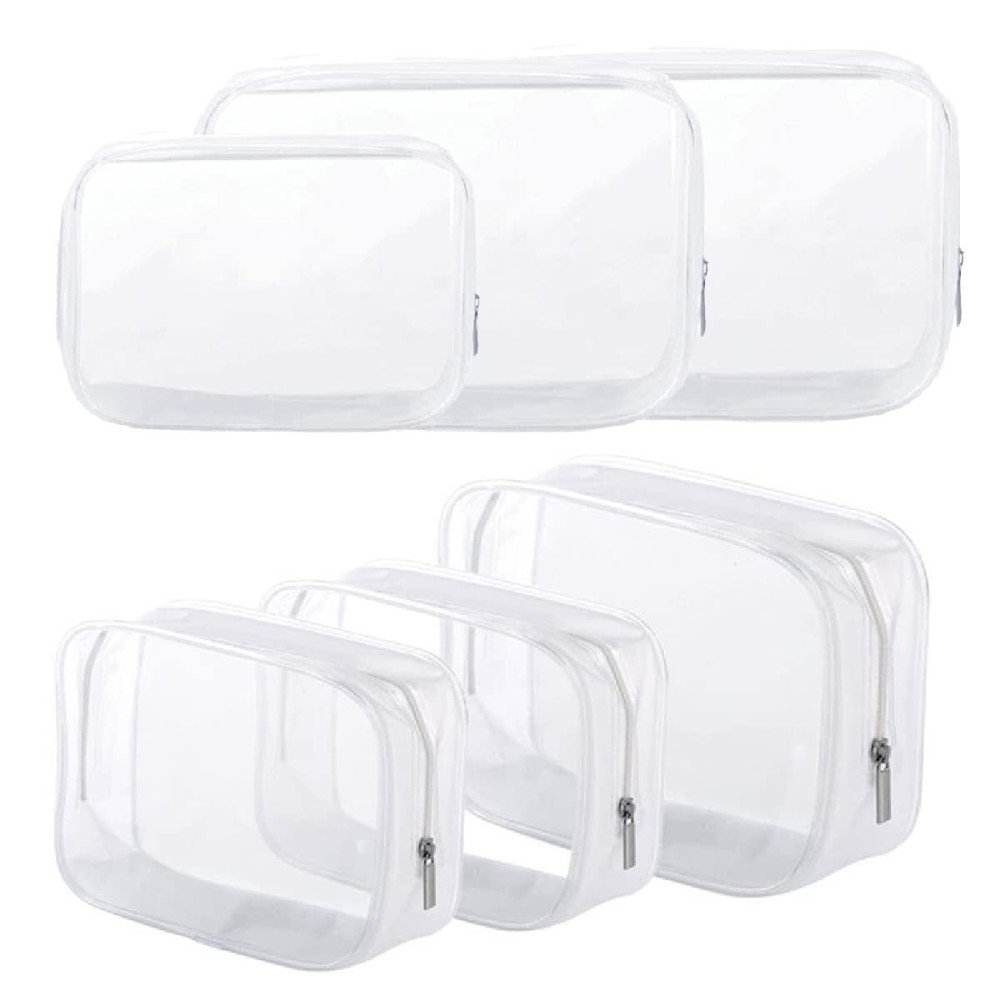 BEFORYOU 6 Pack Clear Toiletry Carry Pouch with Zipper Portable Plastic Waterproof Cosmetic Bag TSA Approved for Vacation Travel Bathroom and Organizing (White, Small and Large) BEFORYOU 6 Pack Clear Toiletry Carry Pouch with Zipper Portable Plastic Waterproof Cosmetic Bag TSA Approved for Vacation Travel Bathroom and Organizing (White, Small and Large)