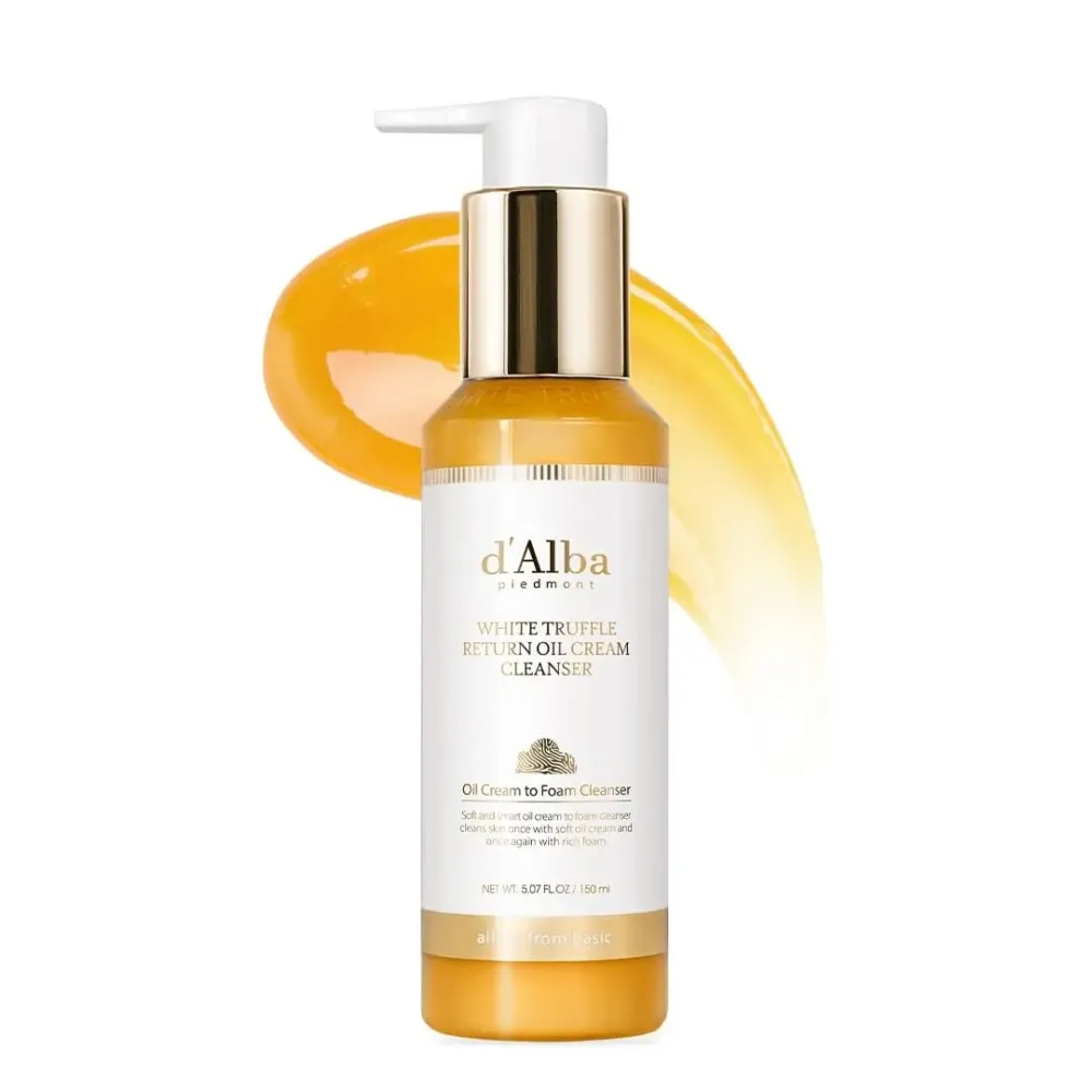 d\'alba Piedmont Italian White Truffle Return Oil Cream Cleanser, Vegan Skincare, Easy One Step Cleanser for Sebum & Makeup Removal, Hydrating Cleanser, for Sensitive Skin, Korean Skin Care