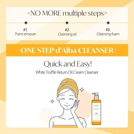 d\'alba Piedmont Italian White Truffle Return Oil Cream Cleanser, Vegan Skincare, Easy One Step Cleanser for Sebum & Makeup Removal, Hydrating Cleanser, for Sensitive Skin, Korean Skin Care