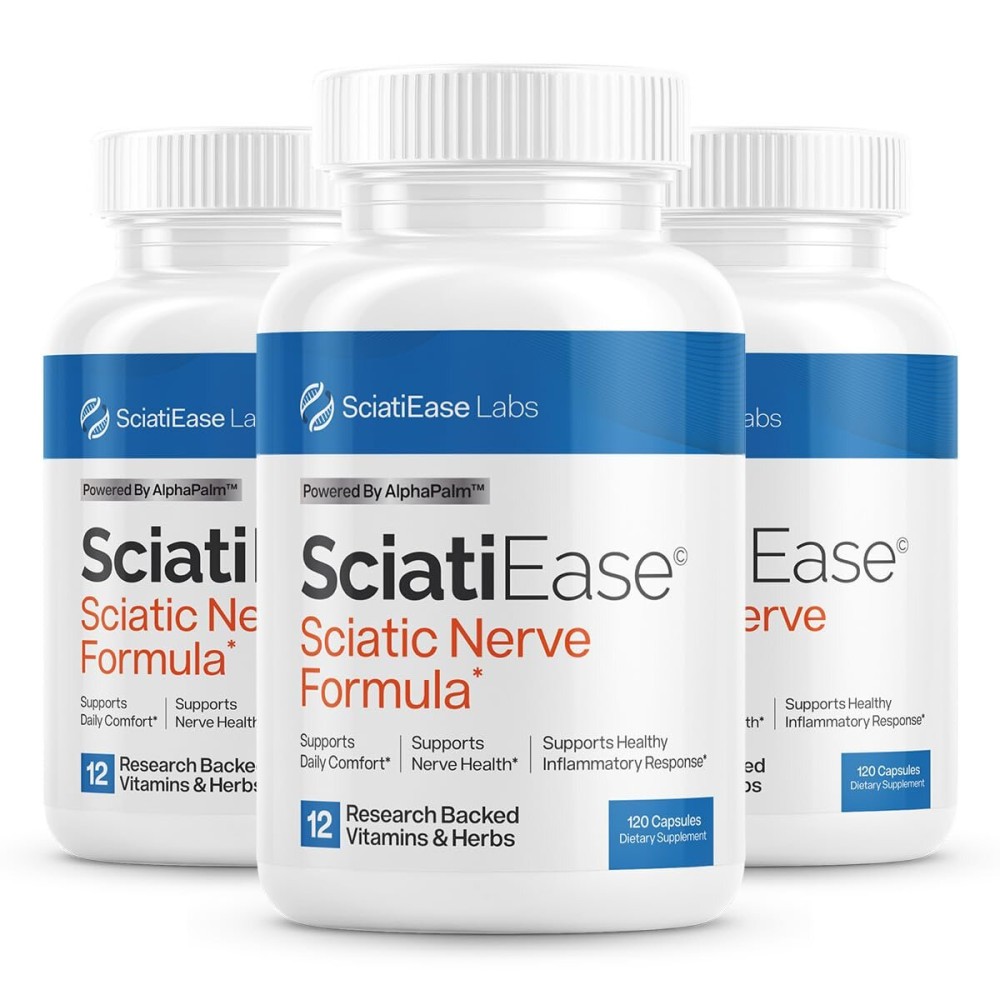 SciatiEase Sciatic Nerve Health Support Supplement - Nerve Support Formula with AlphaPalm, Pea, Vitamin B Complex, Alpha Lipoic Acid 300mg - 3 Bottles SciatiEase Sciatic Nerve Health Support Supplement - Nerve Support Formula with AlphaPalm, Pea, Vitamin B Complex, Alpha Lipoic Acid 300mg - 3 Bottles