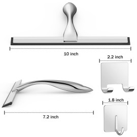 All-Purpose Stainless Steel Shower Squeegee for Shower Glass Door with 2 Adhesive Hooks, Bathroom Cleaner Tool Household Window Mirror Squeegee , Cleaning Tile Wall, Car, 10 Inch Silver All-Purpose Stainless Steel Shower Squeegee for Shower Glass Door with 2 Adhesive Hooks, Bathroom Cleaner Tool Household Window Mirror Squeegee , Cleaning Tile Wall, Car, 10 Inch Silver