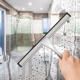 All-Purpose Stainless Steel Shower Squeegee for Shower Glass Door with 2 Adhesive Hooks, Bathroom Cleaner Tool Household Window Mirror Squeegee , Cleaning Tile Wall, Car, 10 Inch Silver All-Purpose Stainless Steel Shower Squeegee for Shower Glass Door with 2 Adhesive Hooks, Bathroom Cleaner Tool Household Window Mirror Squeegee , Cleaning Tile Wall, Car, 10 Inch Silver
