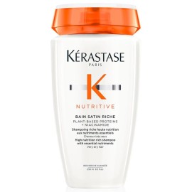 KRASTASE Nutritive Bain Satin Riche Shampoo, Cleanses & Strengthens Against Dryness, Adds Softness, Shine & Nourishment with Plant-Based Proteins & Niacinamide for Medium to Thick to Dry Hair