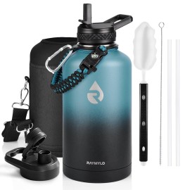 RAYMYLO Insulated Water Bottle 64 oz, Triple Wall Vacuum Stainless Steel (Cold for 48 Hrs), Leak Proof & Non-BPA, Half Gallon Water Flask Jug with Paracord Handle & Straw Spout Lids RAYMYLO Insulated Water Bottle 64 oz, Triple Wall Vacuum Stainless Steel (Cold for 48 Hrs), Leak Proof & Non-BPA, Half Gallon Water Flask Jug with Paracord Handle & Straw Spout Lids