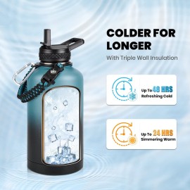 RAYMYLO Insulated Water Bottle 64 oz, Triple Wall Vacuum Stainless Steel (Cold for 48 Hrs), Leak Proof & Non-BPA, Half Gallon Water Flask Jug with Paracord Handle & Straw Spout Lids RAYMYLO Insulated Water Bottle 64 oz, Triple Wall Vacuum Stainless Steel (Cold for 48 Hrs), Leak Proof & Non-BPA, Half Gallon Water Flask Jug with Paracord Handle & Straw Spout Lids