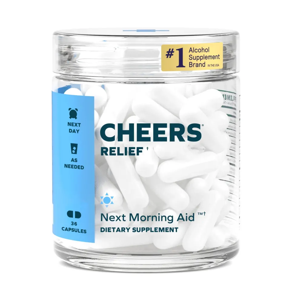 Cheers Relief | Next Morning Aid with Ginger + White Willow Bark | Feel Better After Drinking | 12 Doses | Ginger, White Willow Bark, L-Theanine, Caffeine Cheers Relief | Next Morning Aid with Ginger + White Willow Bark | Feel Better After Drinking | 12 Doses | Ginger, White Willow Bark, L-Theanine, Caffeine