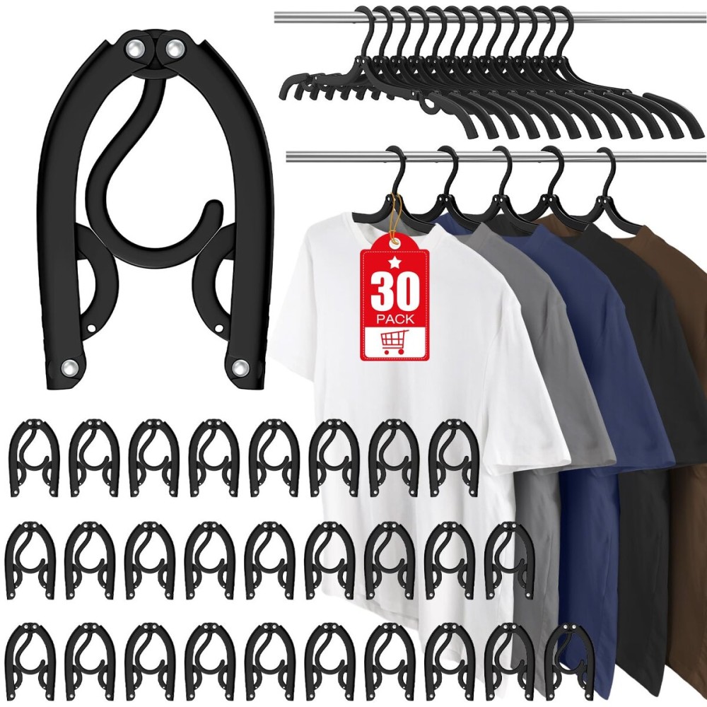 30 Pcs Travel Hangers Portable Foldable Travel Hanger Organizer, Plastic Travel Accessories Essentials Clothes Drying Rack Folding Hangers for Traveling Camping Flying RV Cruises Suitcase, Blac