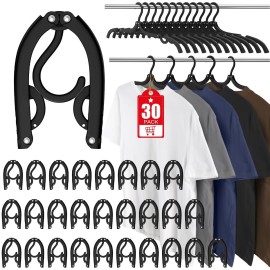 30 Pcs Travel Hangers Portable Foldable Travel Hanger Organizer, Plastic Travel Accessories Essentials Clothes Drying Rack Folding Hangers for Traveling Camping Flying RV Cruises Suitcase, Blac