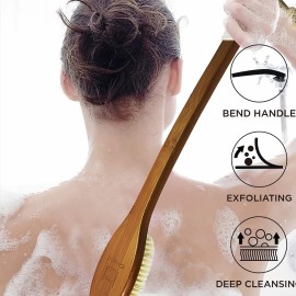 ICANdOIT-17.71Inch Natural Boar Bristles Anti-Slip Long Handle Bath Brush,Bent Handle Shower Scrubber for Exfoliating,Shower Back Brush,Exfoliation Set with Pumice Stone (1 Pack) ICANdOIT-17.71Inch Natural Boar Bristles Anti-Slip Long Handle Bath Brush,Bent Handle Shower Scrubber for Exfoliating,Shower Back Brush,Exfoliation Set with Pumice Stone (1 Pack)