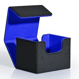 ZLCA Card Deck Box for MTG, Commander Deck Case Holds 120+ Single Sleeved Cards, Leather Magnetic Storage Box Fits for CCG TCG Sport Card (Black& Blue)