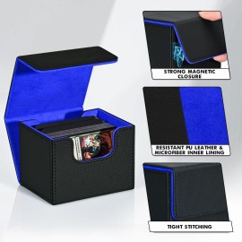 ZLCA Card Deck Box for MTG, Commander Deck Case Holds 120+ Single Sleeved Cards, Leather Magnetic Storage Box Fits for CCG TCG Sport Card (Black& Blue) ZLCA Card Deck Box for MTG, Commander Deck Case Holds 120+ Single Sleeved Cards, Leather Magnetic Storage Box Fits for CCG TCG Sport Card (Black& Blue)